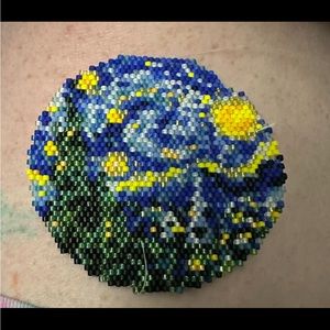 Handmade Van Gogh starry night necklace charm glass beaded attempt at a tribute